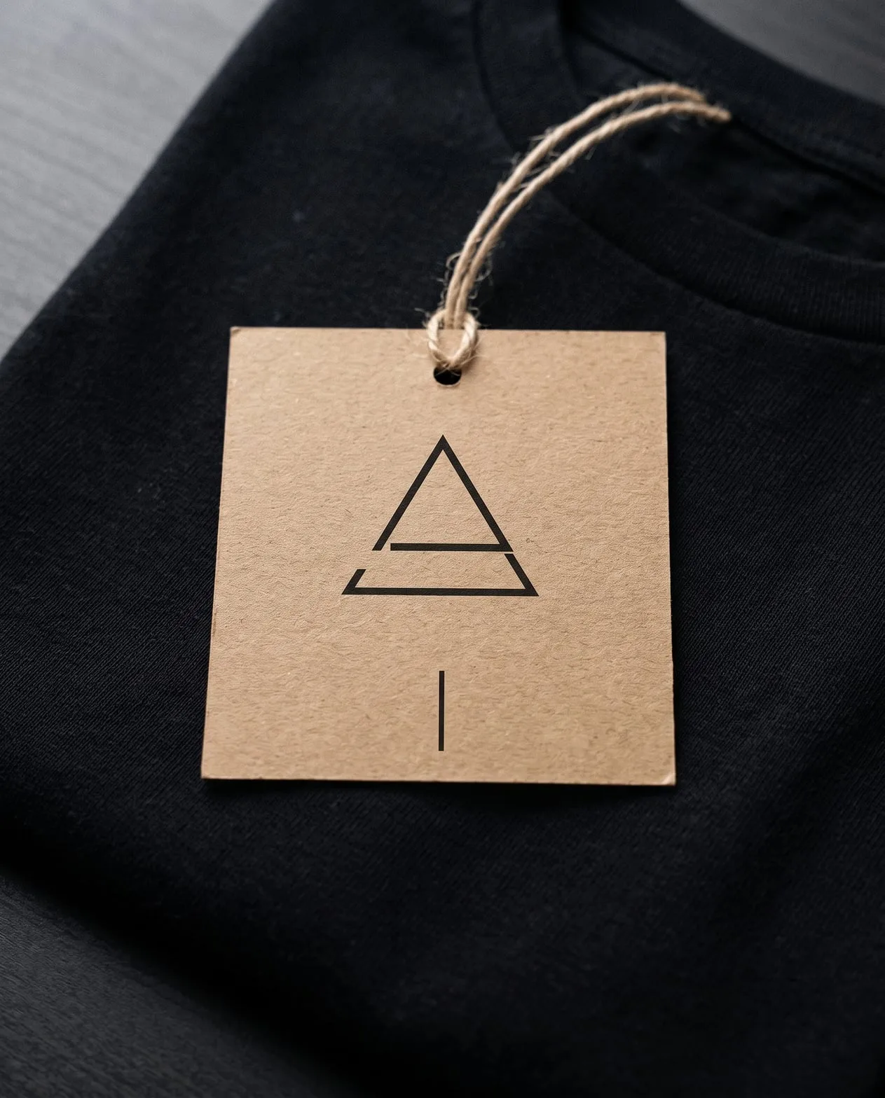 Camiseta preta dobrada com a tag AUREA em papel kraft